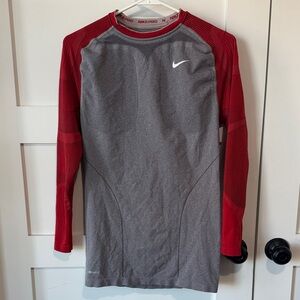 Nike Pro Red and Gray Long Sleeve Compression Shirt XL